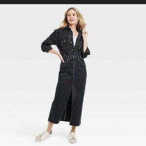 New Women's Long Sleeve Denim Maxi Dress - Universal Thread Black Wash NEW!